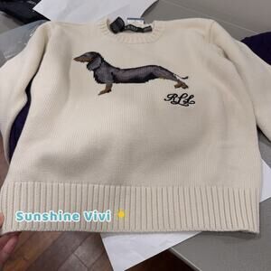 NWT Lauren Ralph Lauren Intarsia Dachshund dog Chalk Cotton Sweater XXL